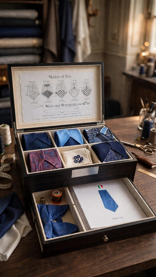 Scatola d'ebano con cravatte bespoke